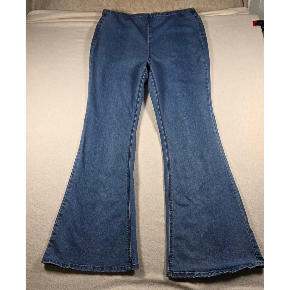 Est. 1946 Denim Womens Hi-Rise Flare Jeans Blue Medium Wash Size 14 Pull On